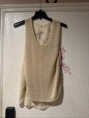 Neutral Layered Knit & Chiffon Tank Top - Women's Cream Beige